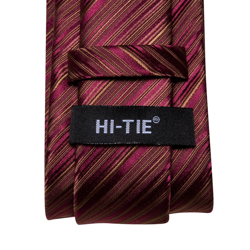Hi-Tie Designer Striped Burgundy Elegant Tie for Men Fashion Brand Wedding Party Necktie Handky Cufflink Wholesale Business