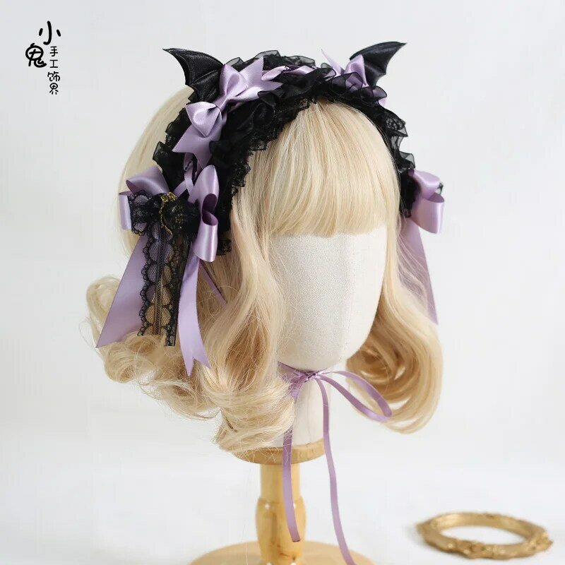 Original Dark Lolita Gothic Wings Demon Hair Band Hair Clip Halloween Headdress Bow Hair Accessories Lolita