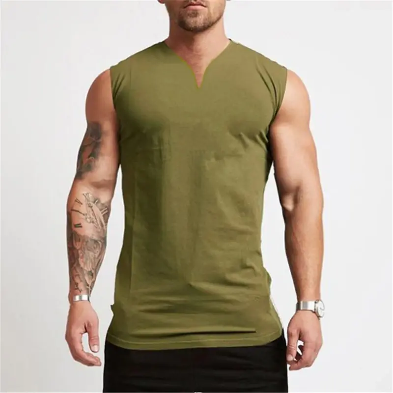 Camiseta de algodón con cuello en V para hombre, camiseta sin mangas de entrenamiento, ropa deportiva para correr