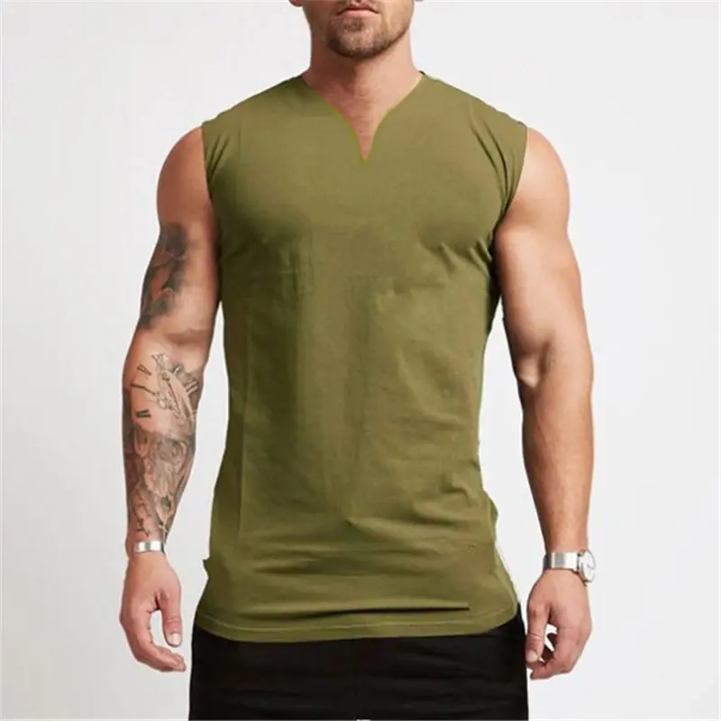 Gym Clothing V Neck Cotton Bodybuilding Tank Top Mens Workout Sleeveless Shirt Fitness Sportswear Running Vests Muscle Singlets