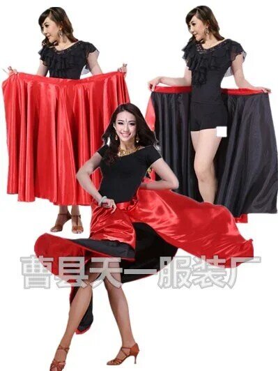 女性のパフォーマンスダンスウェア、スペインのフラミンコスカート、プラスサイズ、赤、黒、フックループ、ジプシーガール、サテンシルクドレス