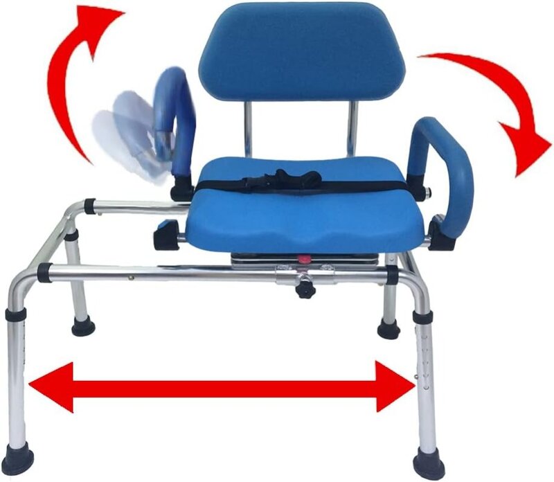 회전 목마 슬라이딩 샤워 의자, 회전 의자, 욕조 이동 벤치, 프리미엄 패딩 욕조, 피벗 암 포함, 핸디캡 및 노인을 위한