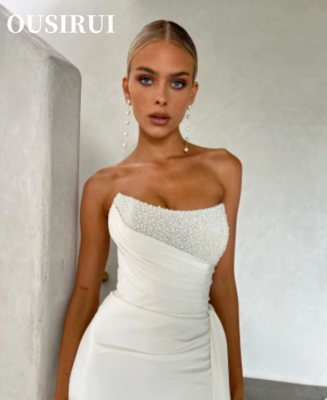 OUSIRUI 2024 Mermaid Wedding Dresses Long Train ridal Gown Stunning Beaded Strapless Платья для матери невесты