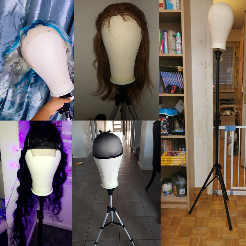 22/23''Training Mannequin Head Canvas Head For Wigs Making Wig Hair Brush With T Pin Wig Install Kit Adjustable Tripod Wig Stand
