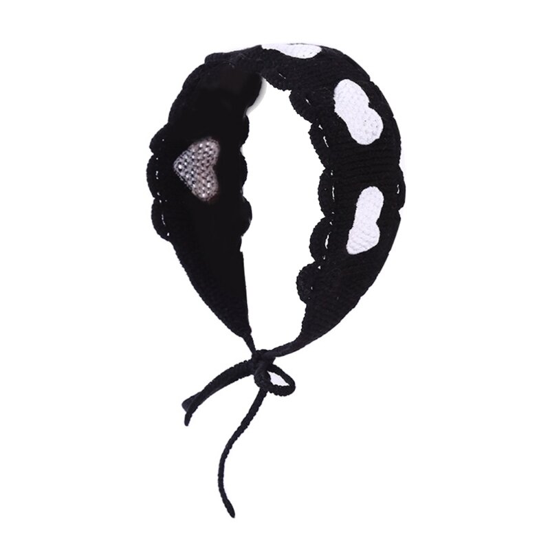 Diadema ganchillo, pañuelo para ahuecado, lazo en espalda, turbante con patrón corazón estilo étnico para