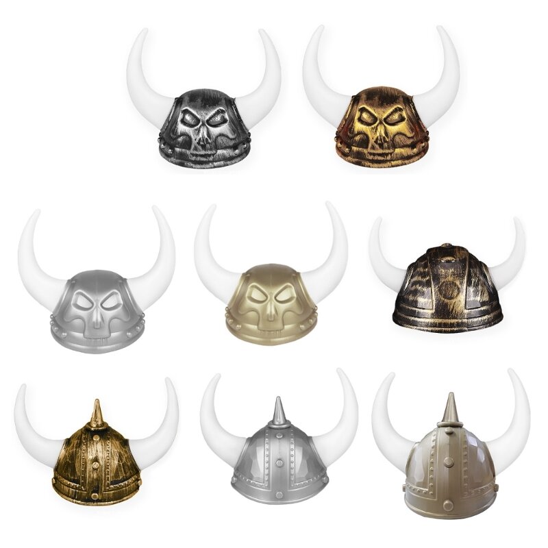 Plastic Medievals Helmet with Horn Role Play Parties Costume Accessories Hat Drama Play Halloween Parties Props