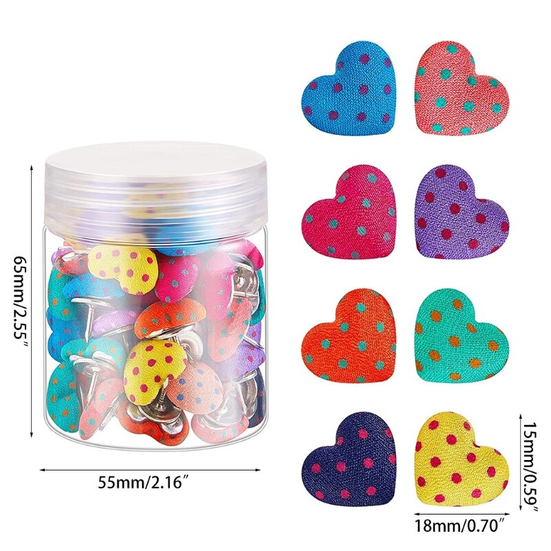 60 Pcs Creative Heart Style Colored Pushpins with Box Home Kindergarten School Office Photo Wall Decoration Supplies