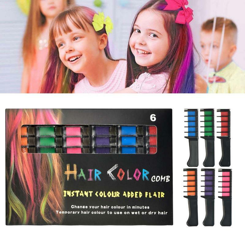 Mini peine de tiza temporal para el cabello, pincel de aplicación de tinte para pintar el cabello para niñas, fiesta de cumpleaños, Cosplay DIY, 6 piezas