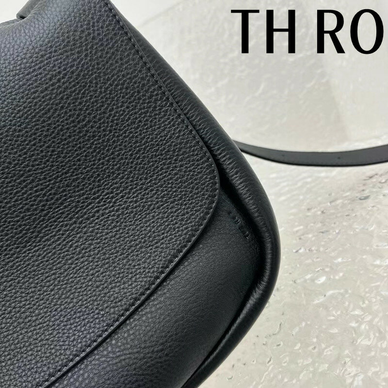 TH RO Women's 2024 Black Classic Diagonal Cross Magnetic Buckle Design Cowhide Postman Bag