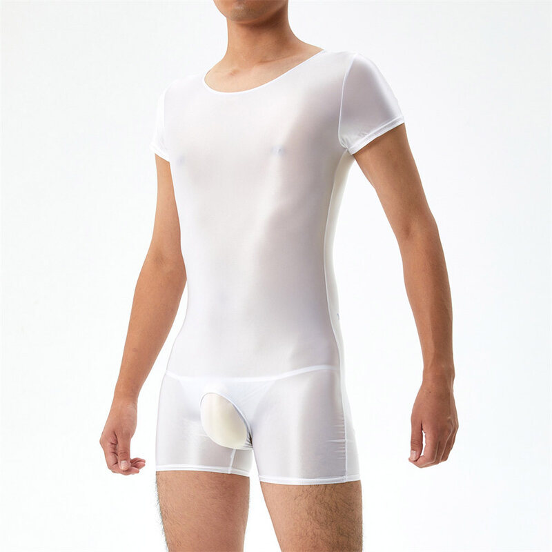 ชุดรัดรูปเซ็กซี่สำหรับผู้ชายชุดจั๊มสูทรัดรูปแนบเนื้อแบบบางชุดชั้นในเนื้อเรียบบางเฉียบ