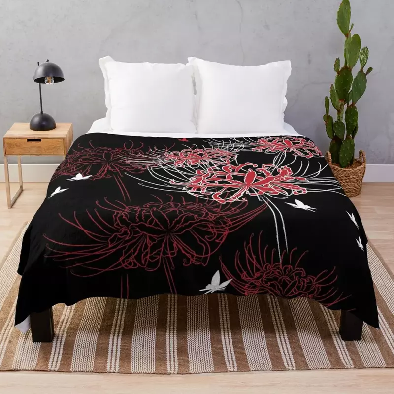 Spider Lily Butterfly Design Throw Blanket Soft Plush Plaid For Decorative Sofa decorative Blankets