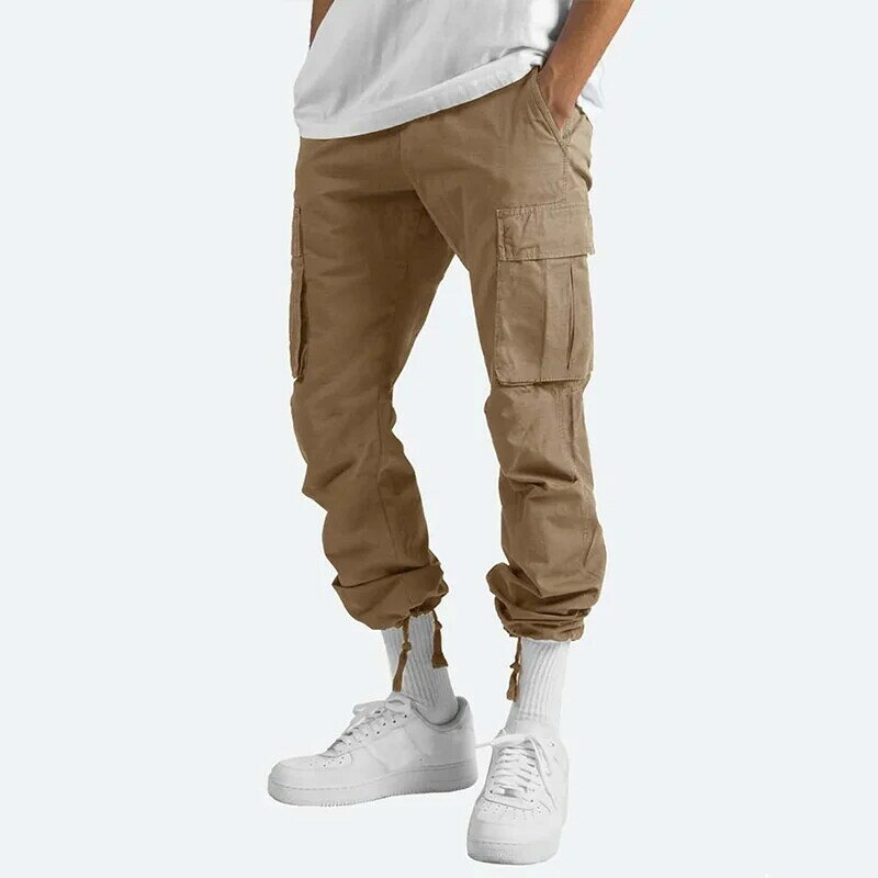 Pantalones Cargo ligeros con cordón para hombre, ropa de calle informal con múltiples bolsillos, Color sólido, Y2k, nueva moda