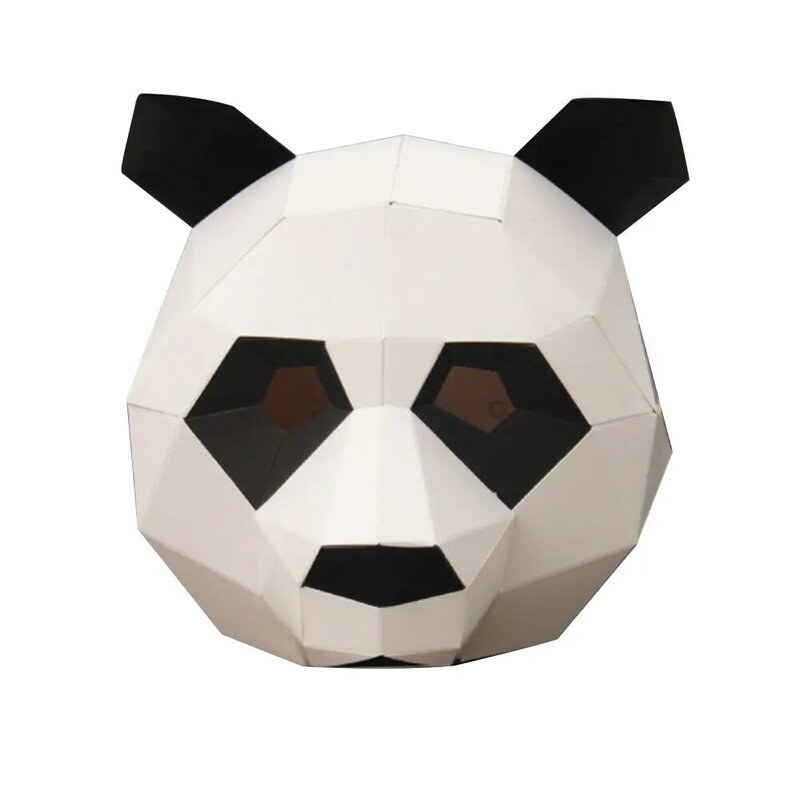 หน้ากากคอสเพลย์หน้ากากปาร์ตี้ฮาโลวีนหมวกหน้ากากครอบหัวหมีแพนด้าโมเดลกระดาษ3D ทำมือการ์ตูนใบหน้าคอสเพลย์ของเล่น