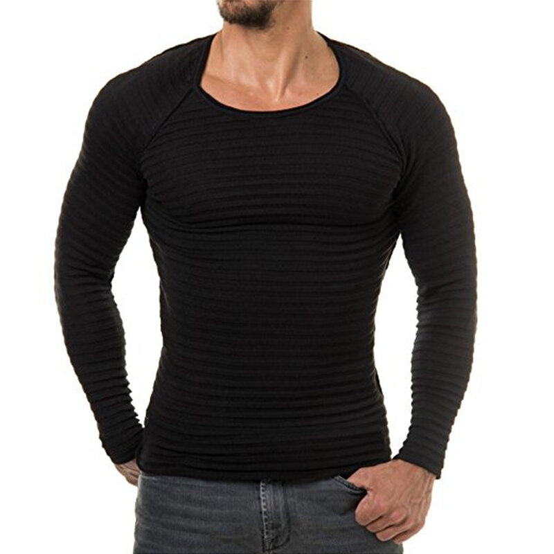 Męski dzianinowy Top pulower solidny kolor sweter T-Shirt klasyczny Casual O dekolt z długim rękawem Slim Fit czarny granatowa, zielona