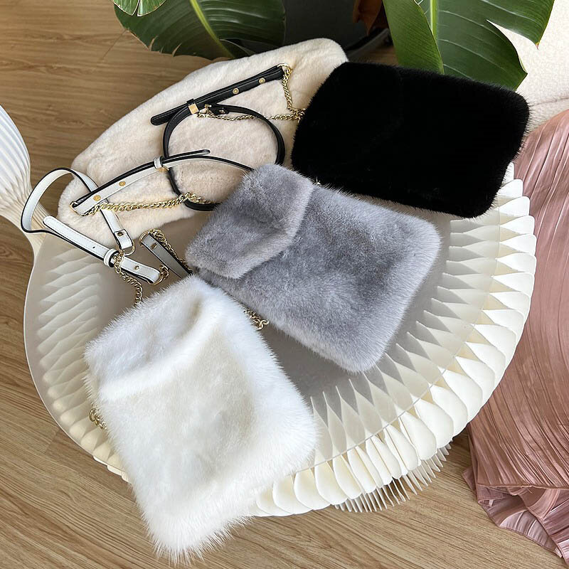 Luxury Women's Handbag Whole Skin Mink Fur Popular Tote Hot-selling Premium Sense Mini Women's Fur New Mobile Phone Bag