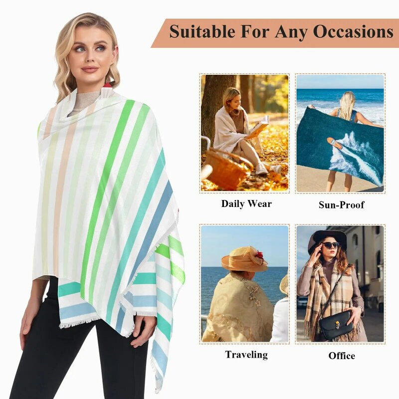 Chal de Pashmina para mujer, bufanda cálida con estampado a rayas, Fular de playa de lujo, novedad de otoño, 2022