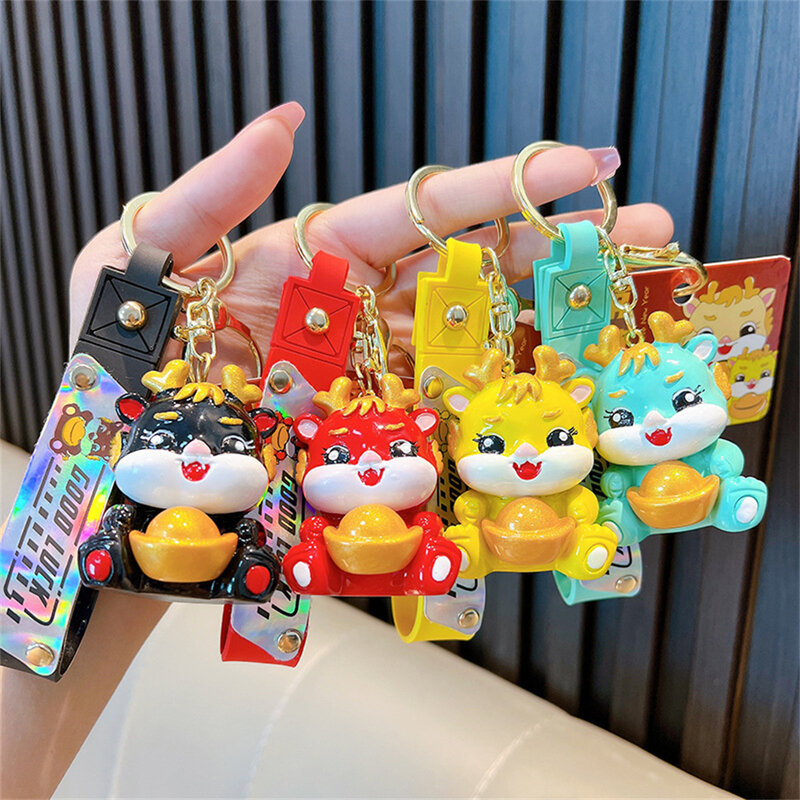 1Pc Cute Dragon Baby Keychain Cartoon Keyring Soft Rubber Bag Pendant Backpack Decoration Jewelry Kids Gifts New Year 2024