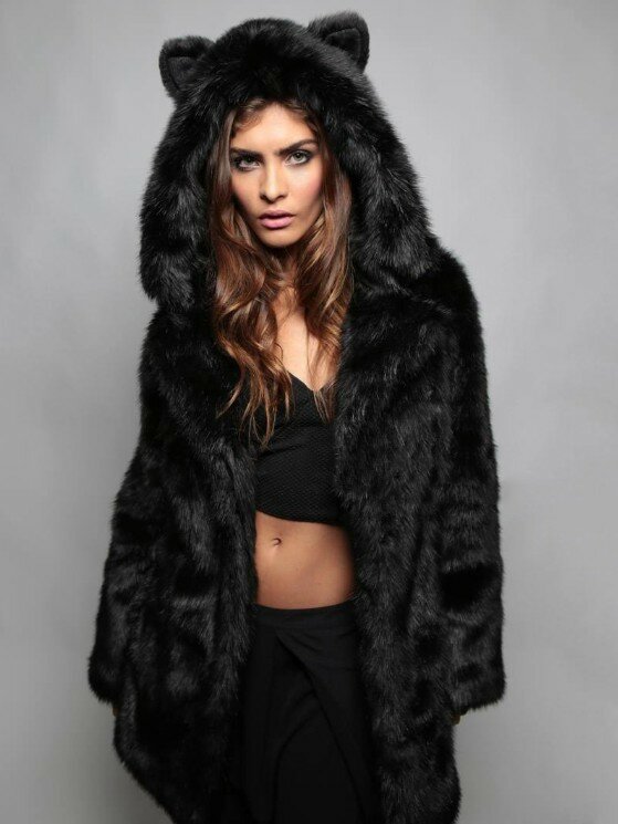Autumn Winter Faux Fur Coats Womens Casual Hooded Fur Jacket Ladies Mid-Length Fur Parkas Soft Raccoon Fur Coat Women's Outwear