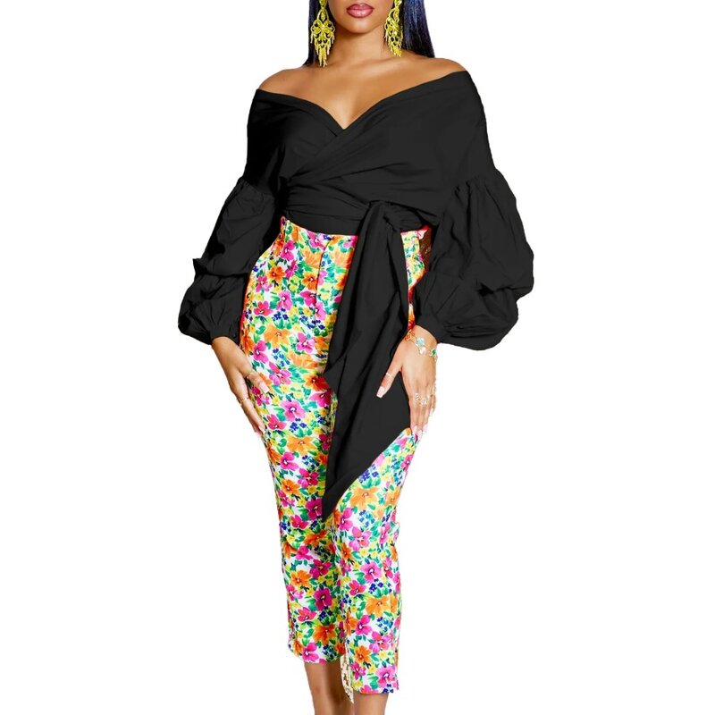 Blusa bohemia de manga larga para mujer, camisa con volantes, estampado Floral Retro, informal, 3XL talla grande, otoño, 2024