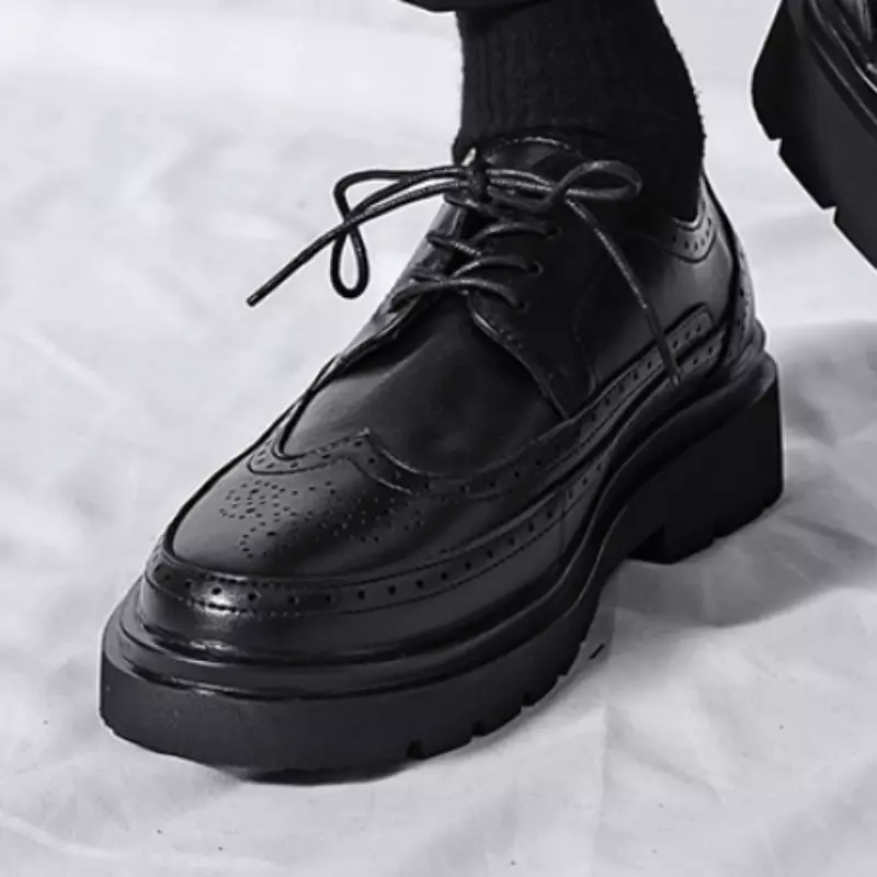 Men' Shoes 2023 High Quality Lace Up Leather Casual Shoes Spring and Autumn Round Toe Solid Concise Platform Water Proof Loafers