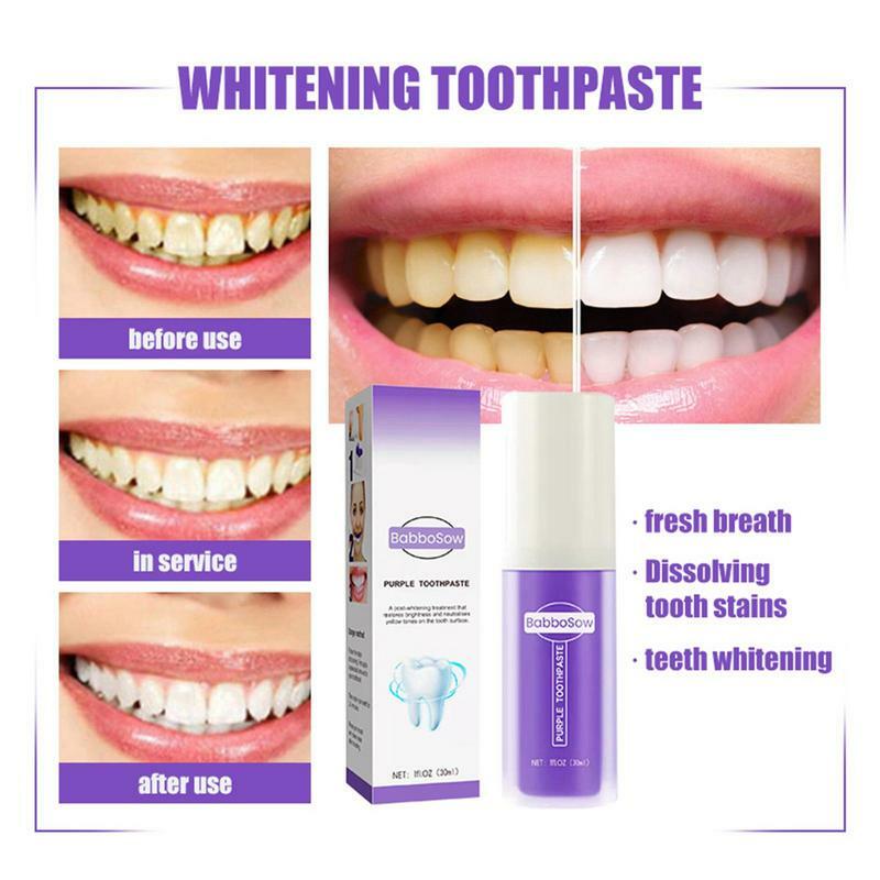 30ml dentes branqueamento dentífrico Tooth Cleansing Toothpaste Reduzir amarelamento dente branqueamento esmalte Cuidados dentes Cor Corrector