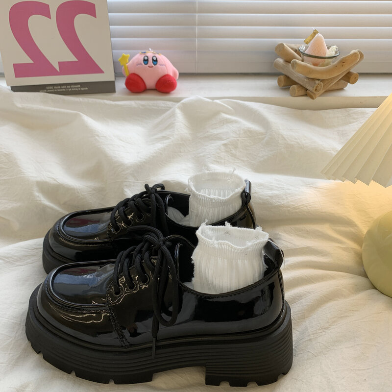 Zapatos de cuero con suela gruesa para mujer, calzado informal, Retro, británico, JK, color negro, temporada de primavera y otoño, 2024