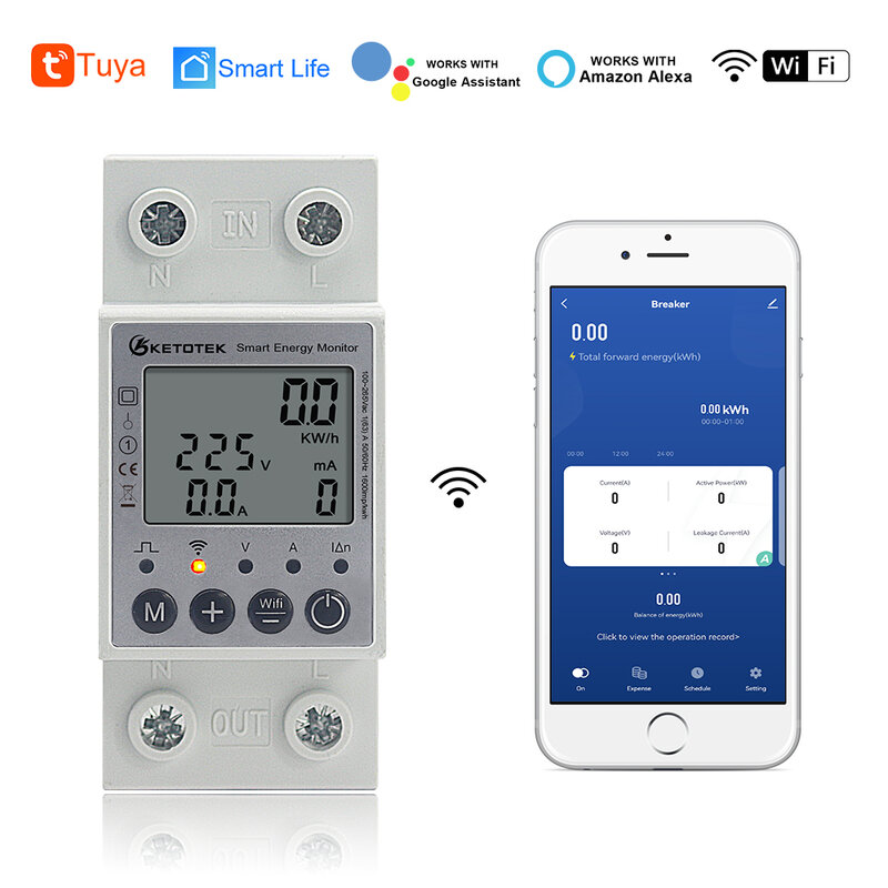 Din-schiene Einphasig 63A WIFI Smart Energy Meter Power Verbrauch Monitor Fernbedienung Timing Stimme APP Control 220V 50/60Hz