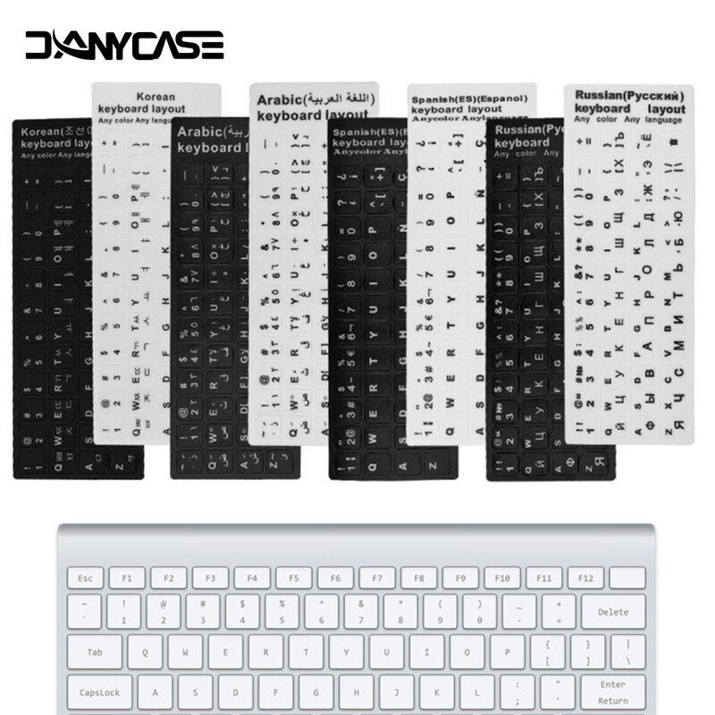 Adesivos para teclado em russo, francês, inglês, arábia, português e hebraico, adesivo com letras do alfabeto, para laptop e computador desktop