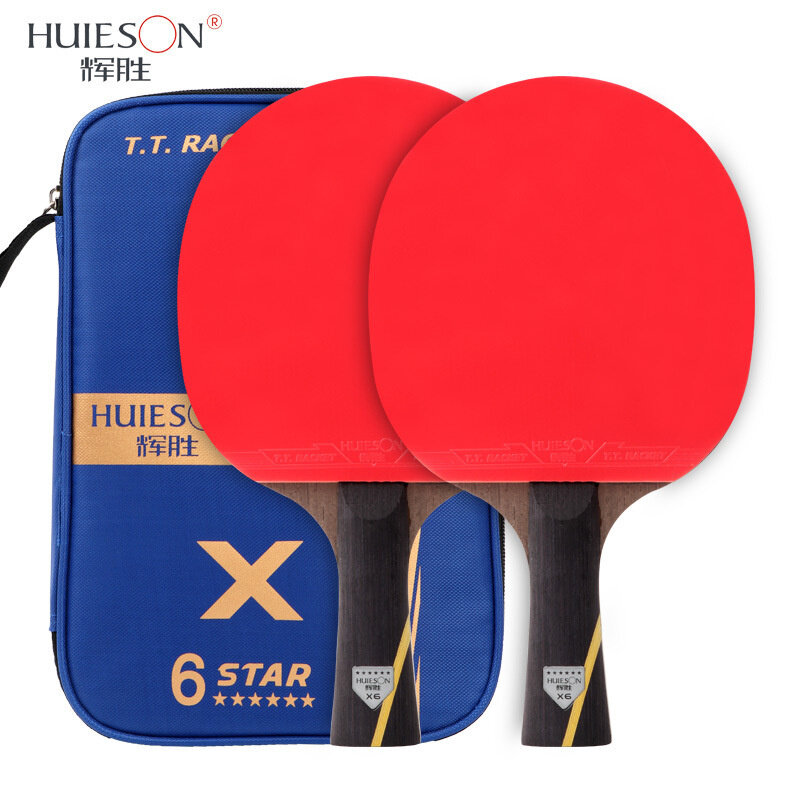 Huieson-raqueta de tenis de mesa 6 Star mejorada, 7 capas, gomas de doble cara, fibra de carbono, raqueta de Ping Pong, murciélago con cubierta, 2 piezas