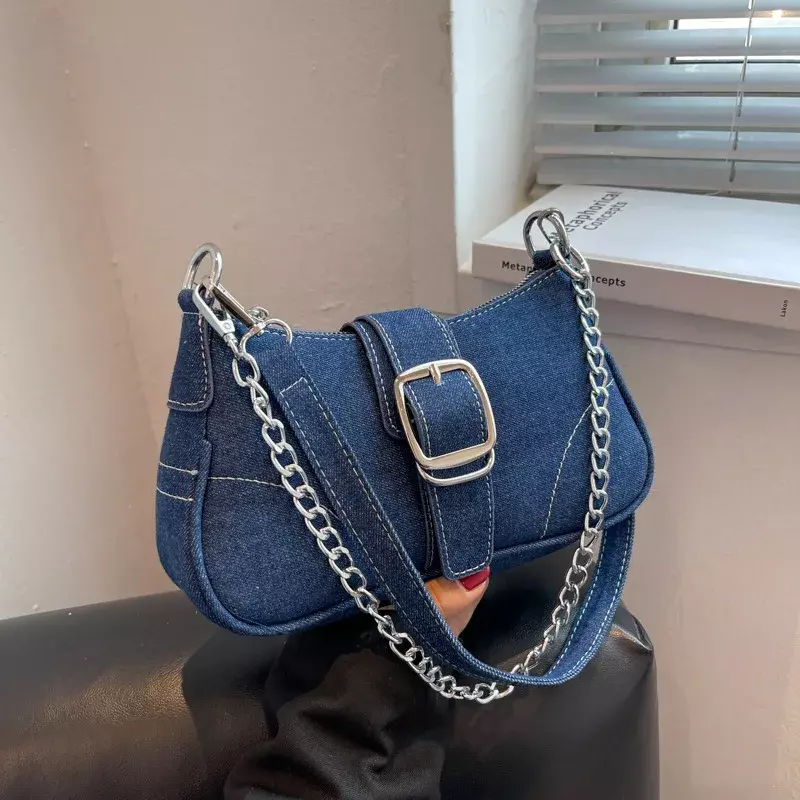 LW030 jeansowe torebki z łańcuszkiem na ramię modne modne damskie torby kurierskie wysokiej jakości torebka pod pachami