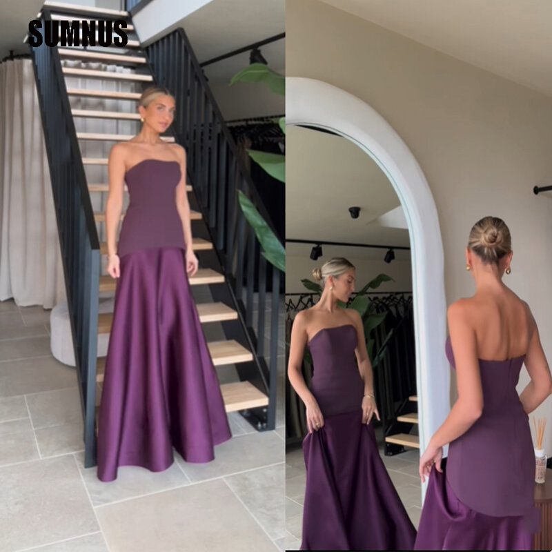 SUMNUS seksowne fioletowe suknie wieczorowe bez rękawów sukienka na studniówkę bez ramiączek długość podłogi plisowane sukienki na formalne przyjęcie westidos de fiesta