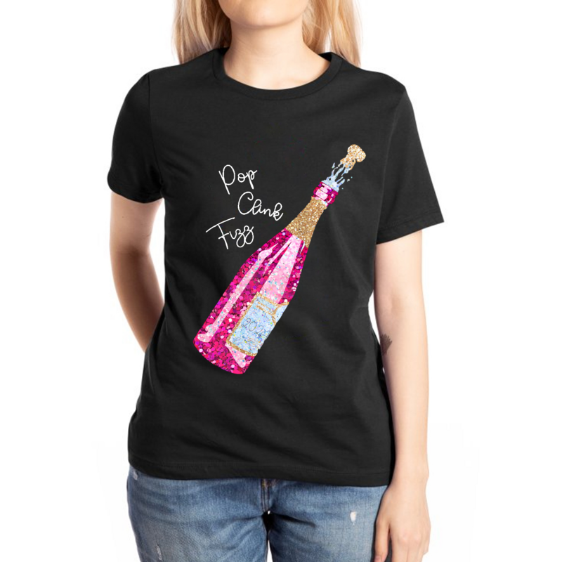 Футболка Pop Clink Fizz, Новогодняя футболка с бутылкой шампанского, супермягкая модная футболка цвета шампанского, веселая новогодняя футболка, топы цвета шампанского