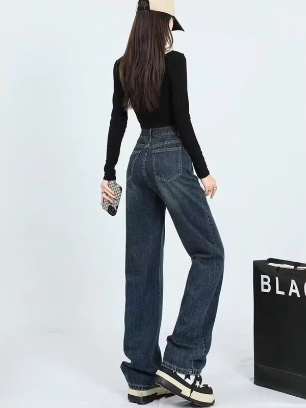 Женские джинсы в европейском стиле, прямые простые универсальные ретро-панталоны для колледжа, модные Уютные повседневные современные брюки