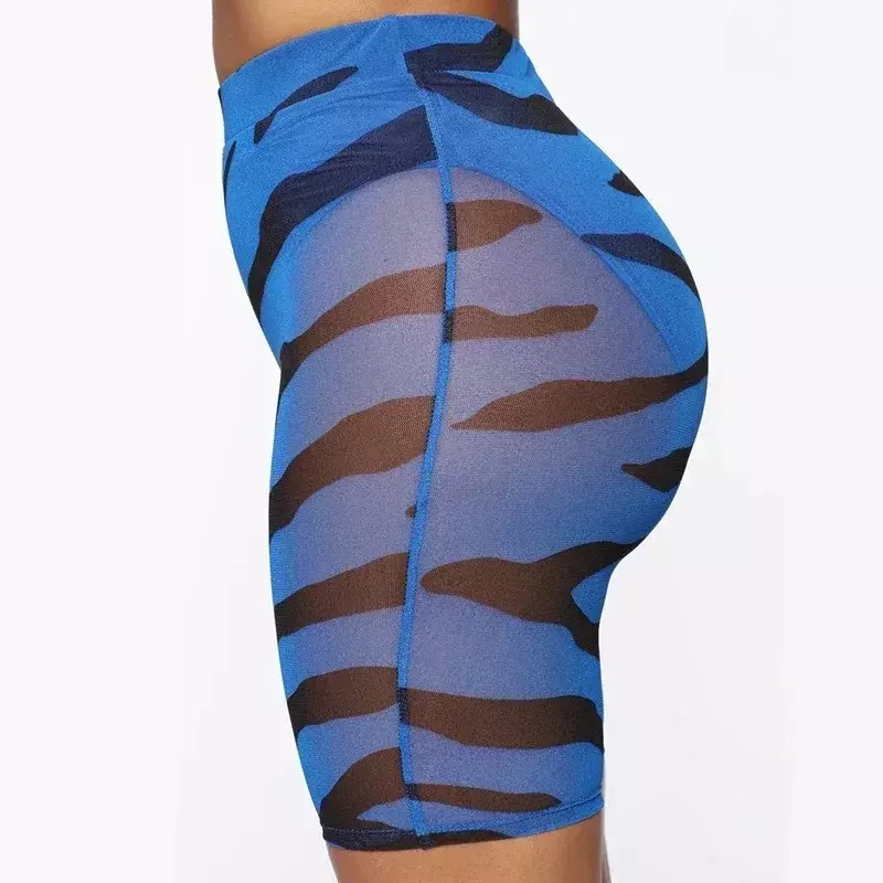 2024 New Fashion Neon Color women's Mesh Zebra Print Shorts Ladies Sexy Clubwear Sheer Mesh See Through pantaloncini a vita alta MYQH07