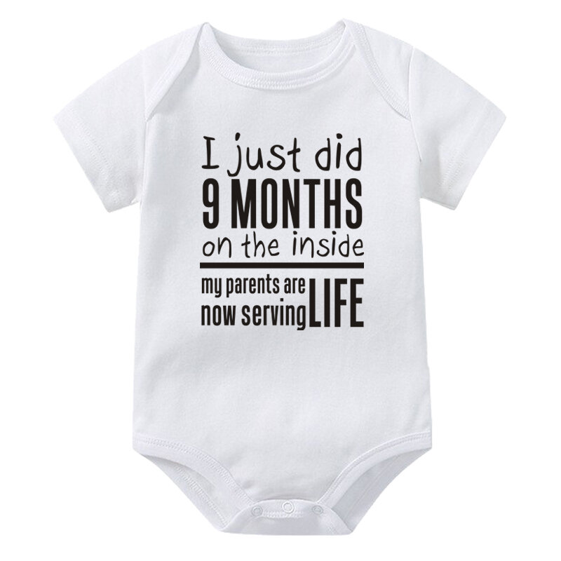 Bodysuit engraçado de algodão para recém-nascidos, roupas estéticas para bebês, eu apenas sorria, 9 meses na impressão interna, presente para bebê menina e menino