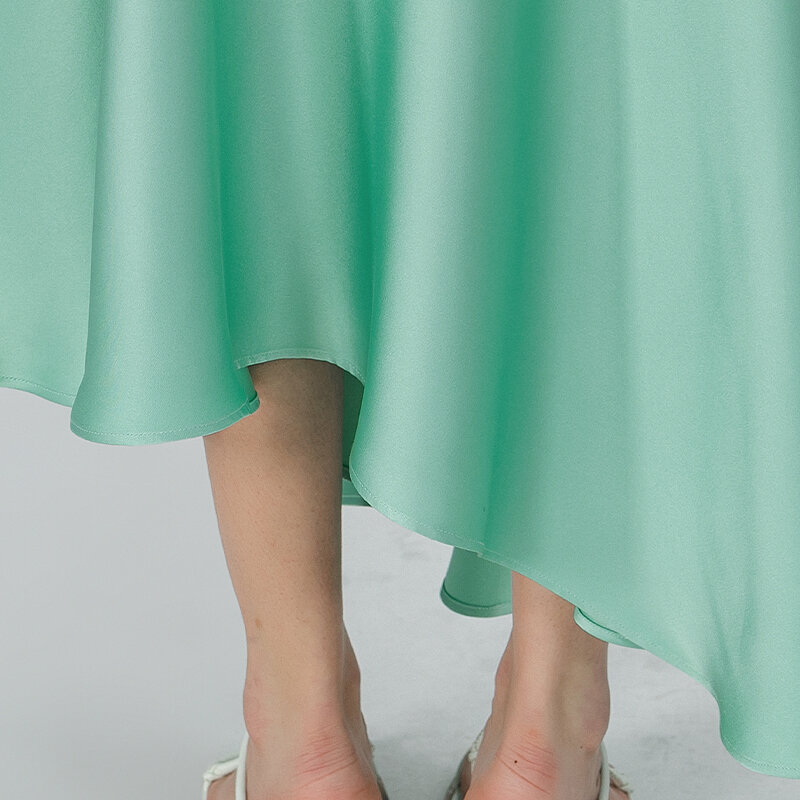 Hortelã verde 40 momme dupla face cetim liso pesado seda streetwear assimétrico natural cintura balanço elegante saia ce192