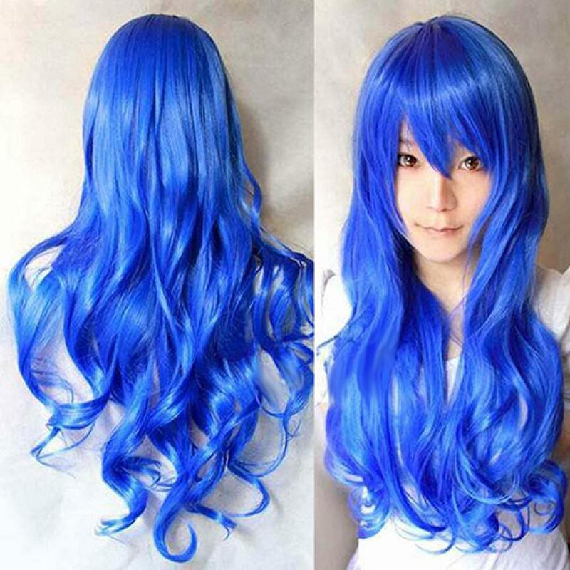 Women  Anime CosplayLong Curly Hair Wig Big Wavy Colorful Cool Perma-long Cosplay Wig Body Wave Human Hair Wig Lolita Wigs