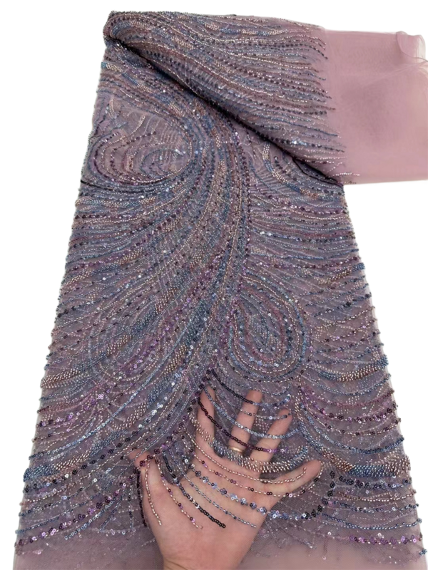 Африканский нигерийский тюль, блестки, 2024, бусины, каменные выпускные платья, нигерийская кружевная ткань, высокое качество, вышивка, шитье, 5 ярдов