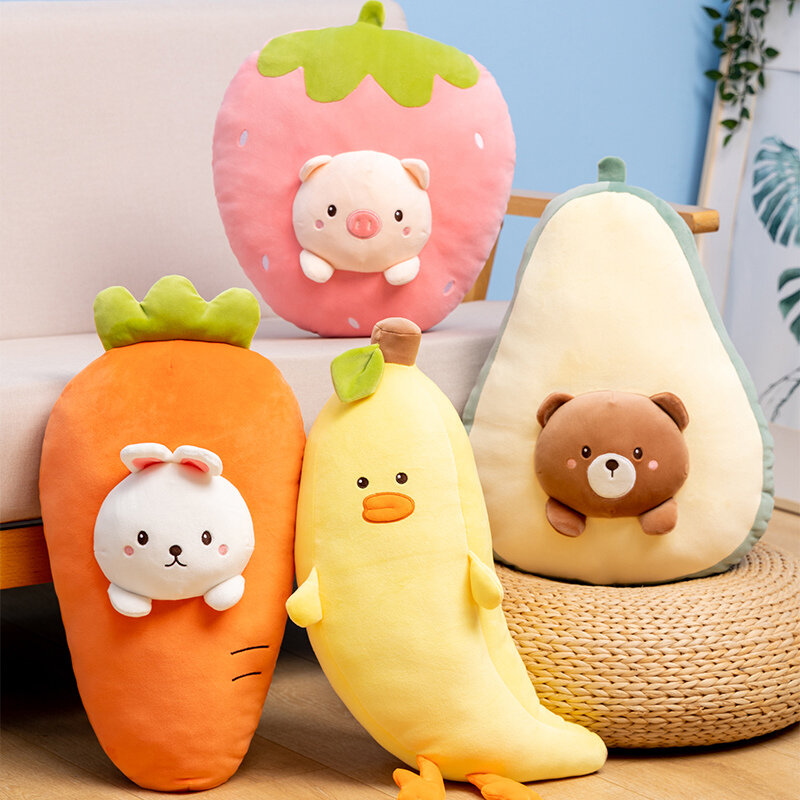Niedliche Stofftier Obst Plüsch Kissen Cartoon Anime Bär Ente Kaninchen Plüschtiere Puppe weiche Kinderspiel zeug für Mädchen Kawaii Raum dekor