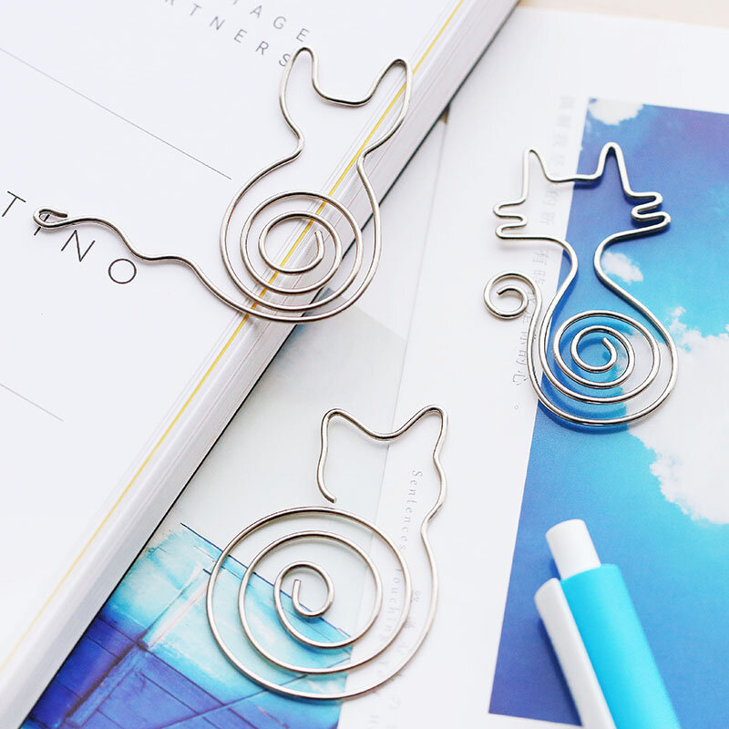 Trombones d'enveloppe en forme de chat et de rose, pince de marquage Kawaii, métal argenté, appareil photo, signet drôle, document