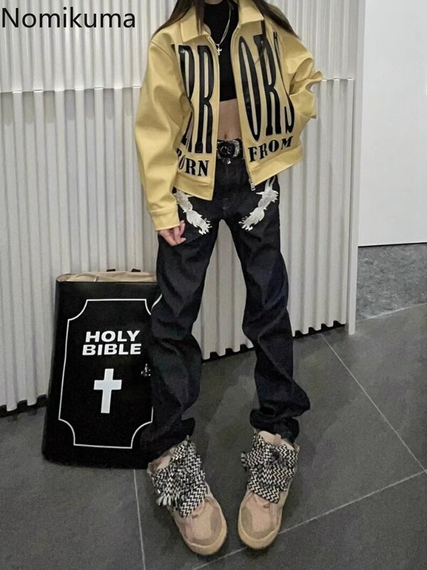 Streetwear Jeans donna Harajuku Hip-hop Y2k pantaloni 2024 nuovi pantaloni Pantalon Femme pantaloni Casual dritti Chic ricamo Denim