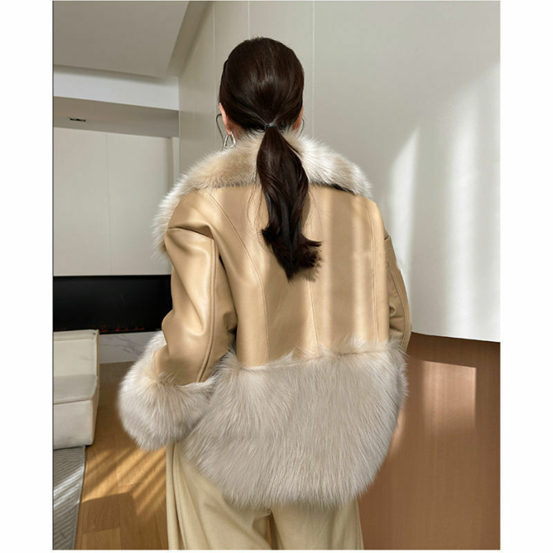 Женское зимнее пальто с подкладкой из искусственного лисьего меха, корейская мода, новинка 2023, уличная верхняя одежда, винтажное плотное Модное теплое пальто, меховое пальто
