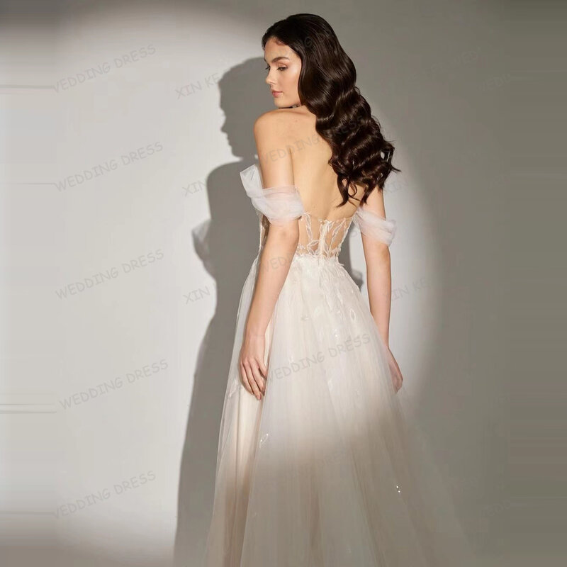 Женское свадебное платье It's yiiya, белое ТРАПЕЦИЕВИДНОЕ ПЛАТЬЕ с открытыми плечами и аппликацией на лето 2024