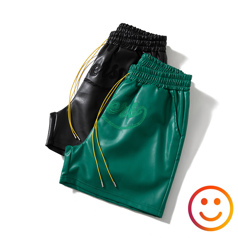Leather Black Red Green Borad Shorts Pockets 2024 Summer Men Women High Quality Yellow Drawstring Beach Shortpant Breeches