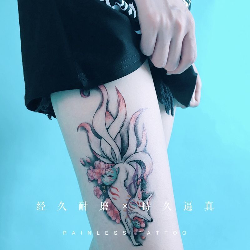 大きな腕の入れ墨のステッカー,ninetales sakura cat女性用,耐水性,日本のボディアートアクセサリー,フル