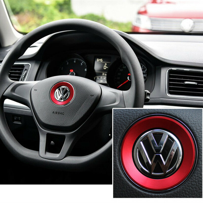 Ceya Casing Aksesori Cincin Lingkaran Dekoratif Lambang Roda Kemudi Aksesori Untuk Volkswagen VW Golf 4 5 Polo Penutup Jetta Mk6
