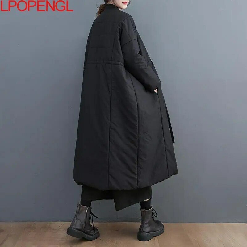 Women's New Solid Color Long Sleeve Tighten Your Waist Coat Drawstring Warm Mid-length Thick Streetwear Single Breasted Jacket