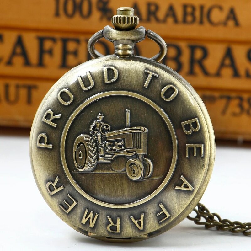 Boer Auto Tractor Quartz Pocket Horloge Steampunk Vintage Fob Horloges Mannen Ketting Hanger Klok Tijd Met Ketting