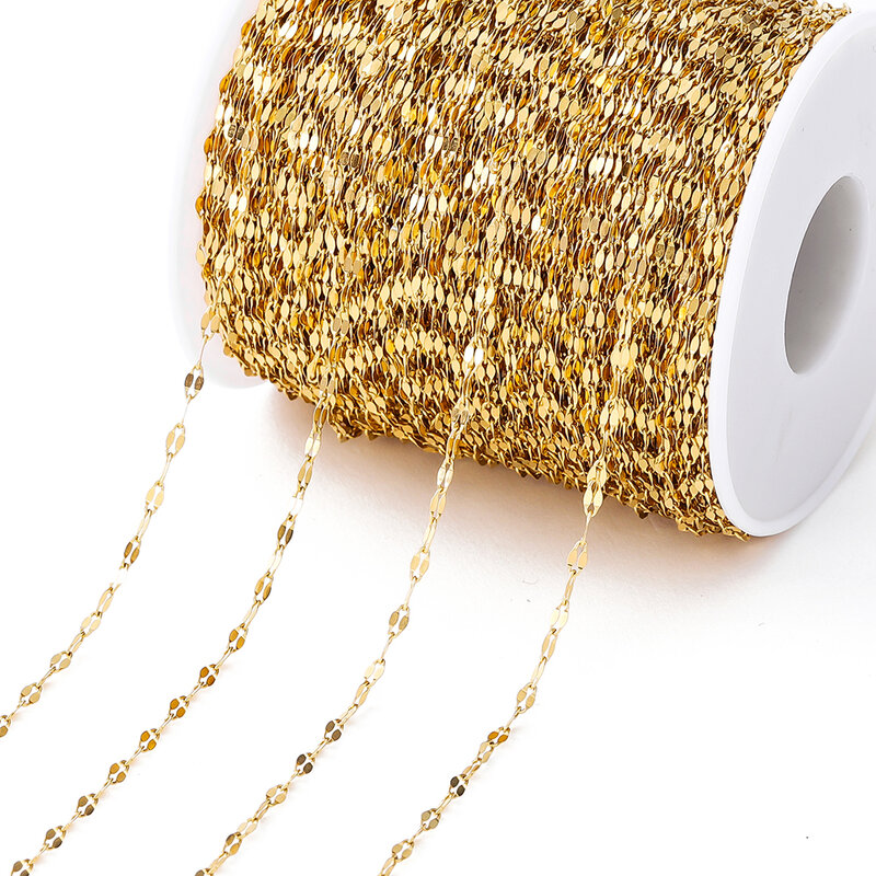No Fade 2Meters Stainless Steel Chains Gold Color Lips Beads Beaded Chain for Jewelry Making DIY Necklace Bracelet Accessories