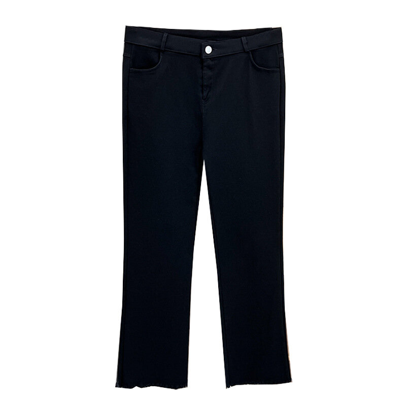 Jesień/zima 100kg małe czarne spodnie z podszewką z polaru Plus rozmiar damskie proste spodnie z do kostek